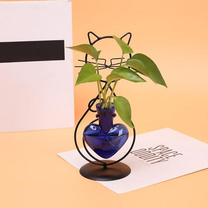 Plant Terrarium Propagation Station Gifts for Women Cat Lover - color: Blue