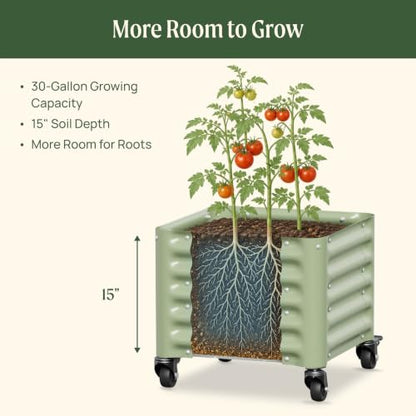 Vego garden Classic Rolling Cube Tomato Planter with Metal Cage & Wheels, 30 Gallon Rolling Planter for Tomatoes, Peppers & Beans, 21" x 21" x 19", 54" Plant Support Cage-Pearl White - color: Pearl White