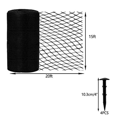 Large Pond Netting Kit 15 x 20 ft Black Heavy Duty Woven Fine Mesh Net Cover for Leaves, Koi Pond Cover, Netting for Leaves to Protects Koi Fish from Birds, Cats & Predators with 14 Stakes