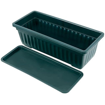 JOIKIT 6 Packs 17 x 7.5 x 5.5 Inch Plastic Window Planter Boxes with Trays, Plastic Vegetable Planter with 30 Plant Label, Countryside Flower Box Pot for Garden Windowsill Patio Balcony, Dark Green - color: Green