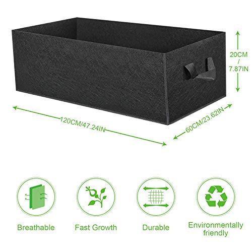 ANGELIOX 1 Pack 38 Gallon Grow Bags, 400g Thickened Nonwoven Fabric Raised Garden Bed Square Flower Planter Containers for Carrot Onion,Flowers,Fruit/Growing Pots with Handles(120x60x20cm) - size: 120*60*20