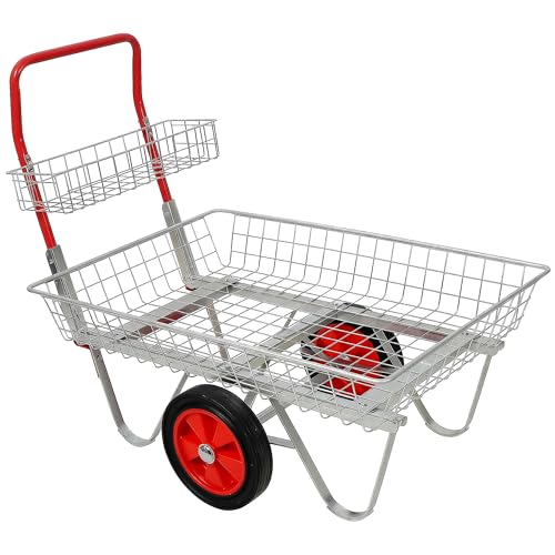 Heavy Duty Garden Utility Cart with Wheels, Steel, Silver, 330 lbs Capacity, Rolling Trolley for Outdoor Patio, Yard, Lawn