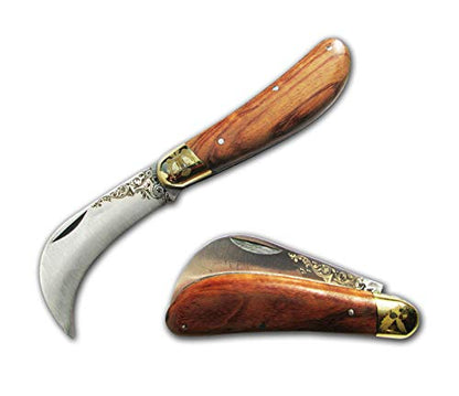 Glittering Bazaar 7" Folding Garden Hawkbill Sickle, Weed Pruning, Mushroom, Budding Grafting, Vineyards Tool for Gardeners or Campers Harvesting Orchards - High Carbon Steel