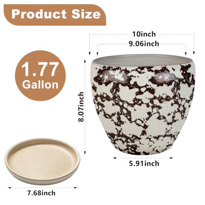 Ceramic Plant Pots With Saucer & Drainage Hole, 10 inch Indoor Flower Pots - color: White, size: 10 inch