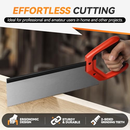 Auto Dynasty 12" Wood Handsaw Hand Cuts Hardpoint Hand Saw Fine-Cut with Non-Slip Comfort Grip for Sawing, Trimming, Gardening, Cutting Wood, Drywall and Plastic Pipes, 2Pcs, Red - style: 2pcs 12” Hand Saw