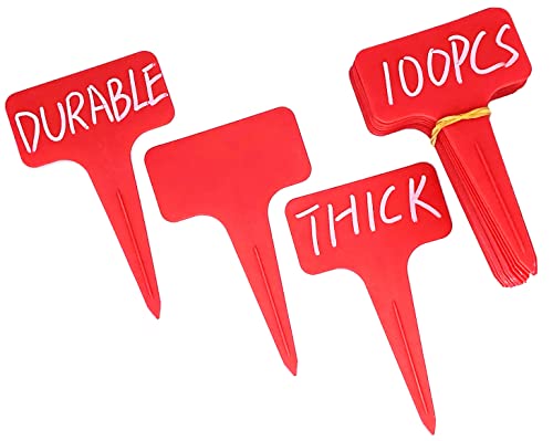 DaTpuik Red Thick Plant Labels Plastic Plant T-Type Tags Nursery Garden Labels 100 Pcs - color: Red T Label, size: 4 inch