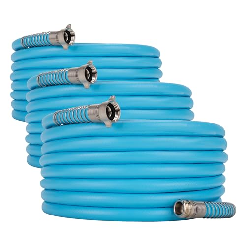 Camco EVOFlex 50-Ft RV Drinking Water Hose - Features Extra Flexible Design w/Stainless Steel Strain Relief Ends - Lead-Free, BPA-Free and Phthalate-Free - 5/8” Inside Diameter (22596) (Pack of 3) - size: 50-Foot (Pack of 3), style: Durable PVC