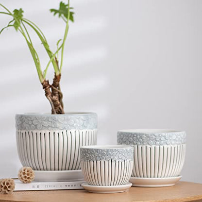 Gray Flower Pots, Texture Ceramic Plant Pots for Indoor Plants Set of 3 - color: Gray