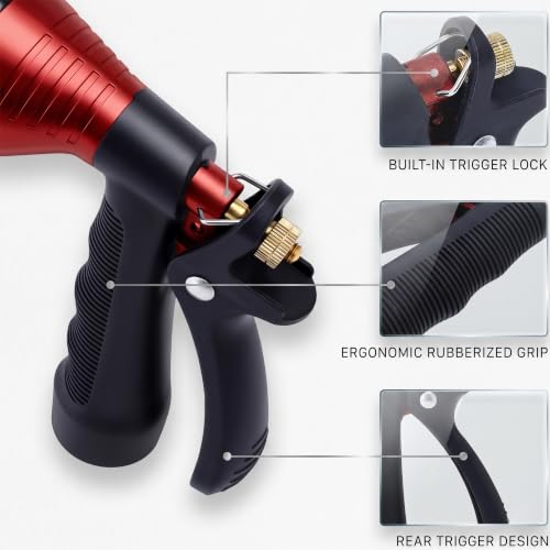 GREEN MOUNT Water Hose Nozzle Spray Nozzle, Metal Garden Hose Nozzle with Adjustable Spray Patterns, Perfect for Watering Plants, Washing Cars and Showering Dogs & Pets - color: Red