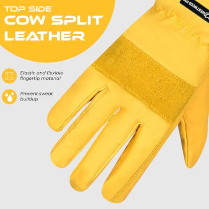WESTWOOD FOX Safety Work Glove for Men and Women, Tough Leather Gardening Gloves, Anti-Slip Heavy Duty Rigger Work Gloves. - size: Large