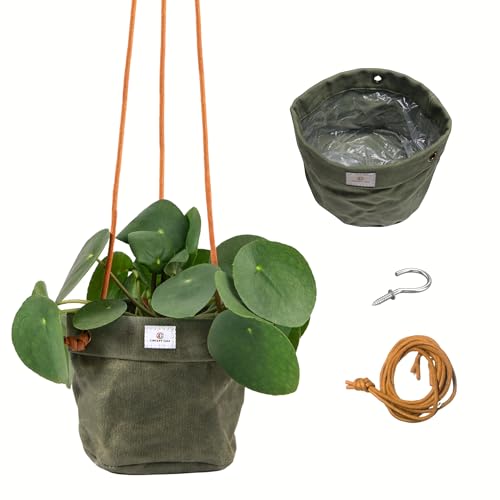 Waxed Canvas Handmade Hanging Planter for Indoor/Outdoor Plants, Hanging Basket Plant Holder Forest Green with Hook - color: Forest Green, size: 6 Inch