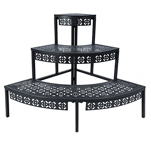 Garden 4 you 3-Tier Metal Plant Stand, Corner Plant Stands Outdoor Indoor - color: Black, size: 23.6"L x 23.6"W x 23.6"H