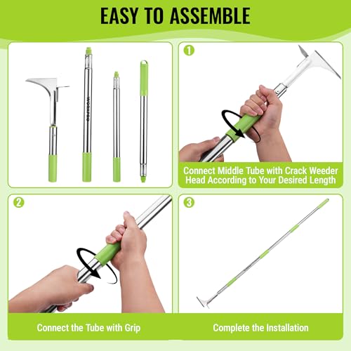 WORKPRO Crack Weeder, Stainless Steel Crevice Weeding Tool with Adjustable Long Handle (27"-54")
