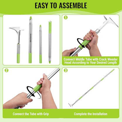WORKPRO Crack Weeder, Stainless Steel Crevice Weeding Tool with Adjustable Long Handle (27"-54")