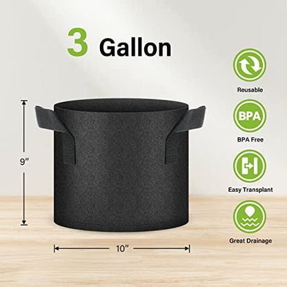 HealSmart Plant Grow Bags 3 Gallon, Tomoato Planter Pots 5-Pack with Handles, Aeration Nonwoven Fabric, Heavy Duty Gardening Planter for Vegetable, Herbs and Flowers, Black - color: Black, 5 Pack, size: 3 Gallon