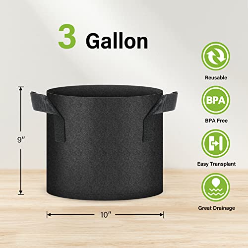 HealSmart Plant Grow Bags 3 Gallon, Tomoato Planter Pots 5-Pack with Handles, Aeration Nonwoven Fabric, Heavy Duty Gardening Planter for Vegetable, Herbs and Flowers, Black - color: Black, 5 Pack, size: 3 Gallon