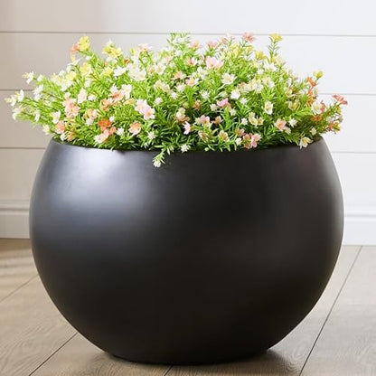 FloraFairy 19.3" Dia-13 H Fiberstone Sphere Planter, Black Round Flower Pot - color: Black, size: Large