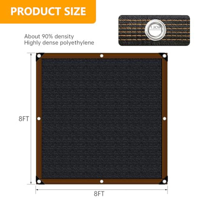 Shade-Cloth 85-90% for Garden Plants 8x8 FT, Black Sun-Block Shade Cover Mesh Tarp with Grommets Sun Shade Canopy for Outdoor Pergola Patio Flower Lawn Kennel Chicken Coop - size: 8x8 FT