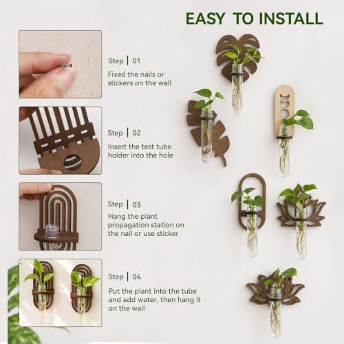 Artilady Plant Propagation Station Wall Hanging, Wood Arch Terrariums Tube - color: Oval 2