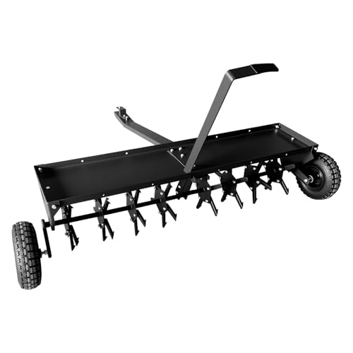 48'' Tow Behind Lawn Aerator, Heavy Duty Tow Pull Behind Plug Aerator with Universal Hitch, 3" Spikes & Inflatable Wheels, Tow Behind Core Aerator for Lawn, Grass Yard, Garden and Farms, Black - color: Black