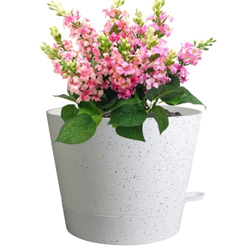 Meowell 12 inch Large Self Watering Pot for Indoor Outdoor Plants - color: Speckled White, size: 12inch A