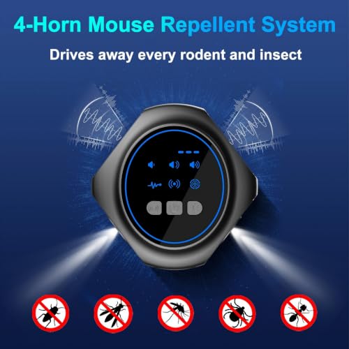 Rodent Repellent Ultrasonic Plug in, Mice Repellent Indoor, Ultrasonic Pest Repeller with 360° Coverage for Rats, Squirrels, Spider, Pest Control Device for House, Attic, Kitchen, Garage