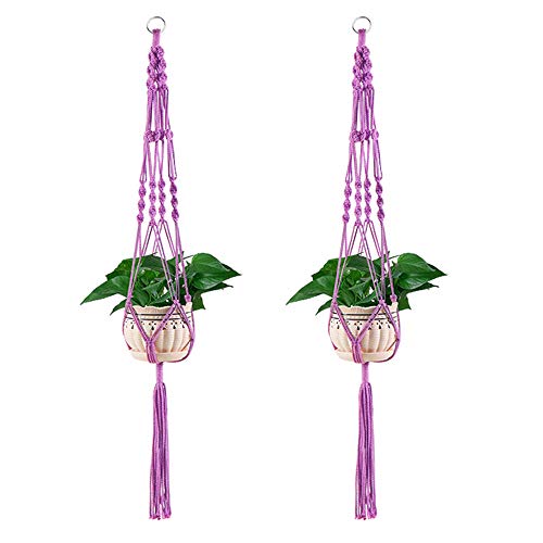 Vpang 2 Pack Colorful Cotton Macrame Plant Hanger, Outdoor Indoor Hanging Planter Basket Flower Pot Holder Boho Home Decor 40 Inch (Purple) - color: Purple