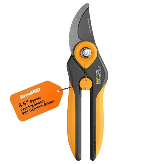 GRENPRO Heavy Duty Bypass Pruning Shears, 8.6", 1.38" Capacity, Orange - color: Orange