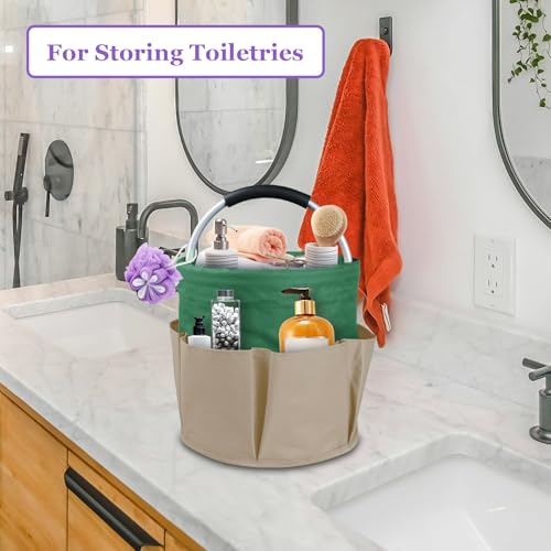 17L Foldable Cleaning Supplies Caddy with Handle, Khaki with Green - color: Khaki with Green, size: 1PCS