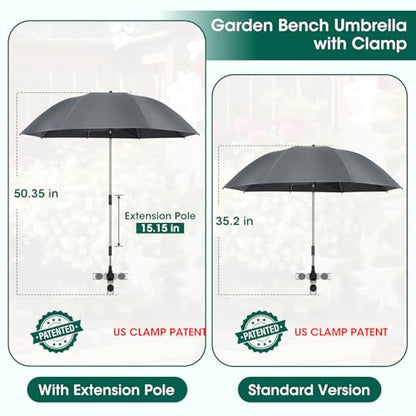 OAOA innovation 2-in-1 Garden Kneeler with Umbrella, Kneeling Bench & Grey Umbrella, Portable Stool 330lb Capacity, Garden Tools Bag with Bottle Holder, Gardening Gift for Men Women Seniors - color: Grey