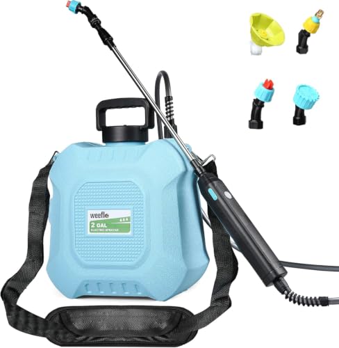 2 Gallon Battery Powered Garden Sprayer, Electric Sprayer with Retractable Wand & 4 Nozzles, USB Rechargeable 2000mAh Sprayer for Weeds, Pest Control, Fertilizing and Cleaning