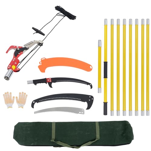 30FT Extendable Pole Saw, Manual Branch Trimmer with Long Handle, Manuals Tree Pruning Saws Band Scissors, 9 Knots Yellow - size: 30FT Yellow
