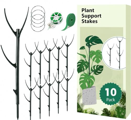 10 Pack Indoor Plant Supports, Stackable Monstera Stakes with Plant Clips
