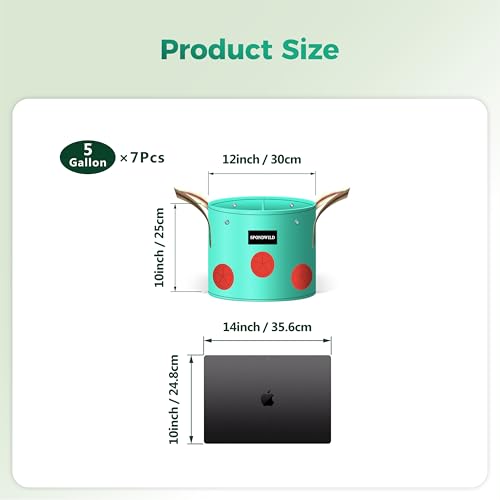 7 Pcs 5 Gallon Grow Bags, PE Plant Pots with 8 Breathable Holes - size: 5 gallon, style: Dot_Grow_Bags