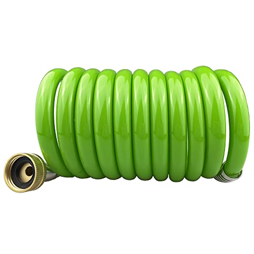 Darnassus Garden Hose,10 Feet Green PU Curly Water Hose with Brass Connectors,Watering Hose Coil,Retractable,Corrosion Resistant Garden Coil Hose - color: Green, size: 10 FT