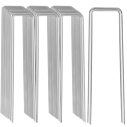 Landscape Staples 8 Inch, 12/25/50/100 Pack U-Shaped Galvanized Garden Stakes, 8 Gauge Heavy Duty Ground Stakes for Outdoor Decorations, Fixed Irigation Tubing, Fence,Weed Barrier Fabric - size: 8inch
