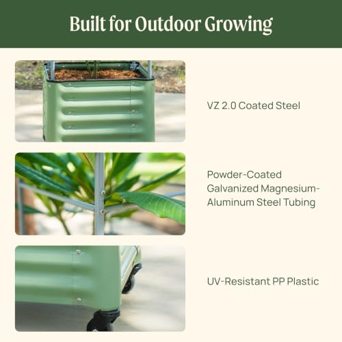 Vego garden Classic Rolling Cube Tomato Planter with Metal Cage & Wheels, 30 Gallon Rolling Planter for Tomatoes, Peppers & Beans, 21" x 21" x 19", 54" Plant Support Cage-Pearl White - color: Pearl White