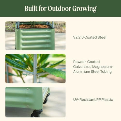 Vego garden Classic Rolling Cube Tomato Planter with Metal Cage & Wheels, 30 Gallon Rolling Planter for Tomatoes, Peppers & Beans, 21" x 21" x 19", 54" Plant Support Cage-Pearl White - color: Pearl White