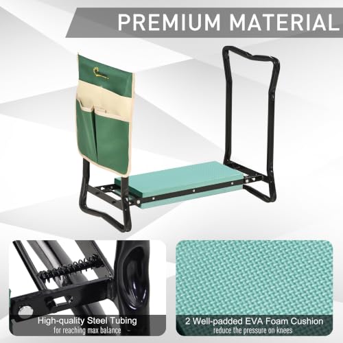 Outsunny Garden Kneeler and Seat with Tool Pouch, Green - color: Green
