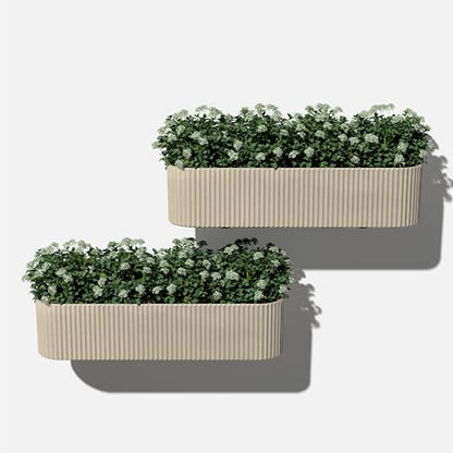 Veradek Demi Series Railing Planter - Round Window Box with Bracket - color: Sand, size: 36 inch - 2 Pack