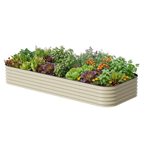 Vego garden 17" Tall 4' x 10' Giant Modular Metal Raised Garden Bed Kit, A King Sized Garden Bed for Vegetables, Flowers, Herbs, Pearl White - color: Pearl White, size: 4' x 10'