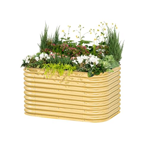 32" Extra Tall Raised Garden Bed Kits, 3.5 x 5 x 2.7ft Raised Planter Box Outdoor, 2 x 6.5 x 2.7ft Deep Root 6 in 1 Modular Metal Raised Beds for Gardening Vegetables Flowers Fruits - Sunlit Oak - color: Sunlit Oak, size: 6IN1 Modular
