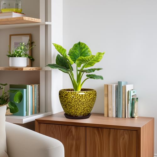 8 Inch Flower Pot, Ceramic Planters with Drainage, Yellow Leopard - color: Yellow Leopard, size: 8 Inch