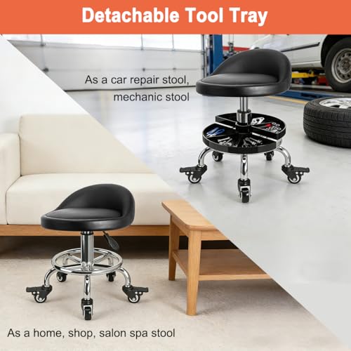 FLOLXNB Garage Mechanic Stool with Storage Tray,Low Height Rolling Shop Stools, Rolling Mechanics Seat Chair Height Adjustable, Rolling Shop Chair, Work Stool Creeper Seat (Style 1) - style: Style 1