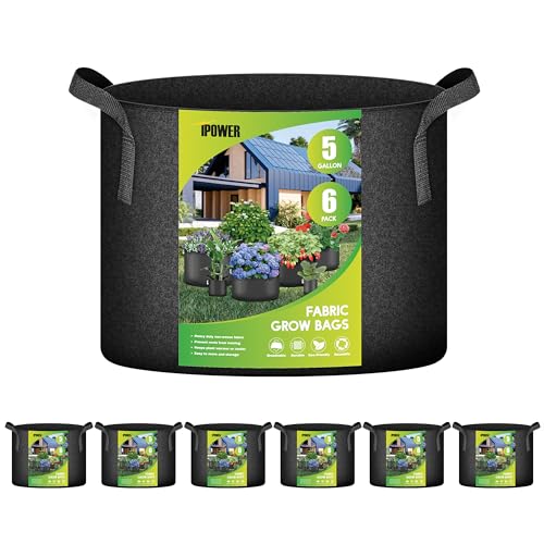 iPower Grow Bag 5 Gallon 6-Pack Heavy Duty Plant Pots, 300g Thick Nonwoven Fabric Containers Aeration with Nylon Handles, for Planting Vegetables, Fruits, Flowers, Black 2024 Version - color: Black, size: 5 Gallon