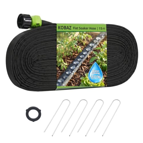 Flat Soaker Hose 15 FT, Garden Soaker Hose for Lawn and Yard, Water-Saving - size: 15FT