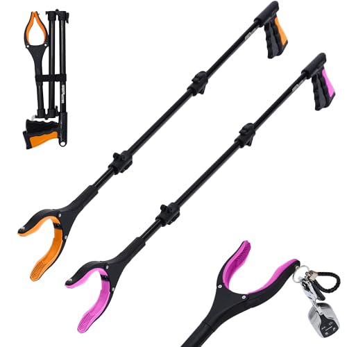 38" Extra Long Grabber Reacher Tool – 2 Pack Foldable Reacher Grabber Pickup Tools for Seniors, Disabled, Trash Pickup, and Hard-to-Reach Areas, Ergonomic Grip & Lightweight Design（Orange Pink） - color: Orange Pink