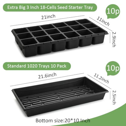 RooTrimmer 3 Inch Square Pots 2.9" Deep 18 Cell Seedling Trays with Water Collection Nursery 1020 Trays No Holes for Seeds Starting and Transplanting (20"x10",10 Sets) - size: 18 Cells