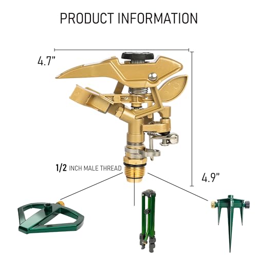 Hourleey 1/2 Inch Zinc Impact Sprinkler, 2 Pack Heavy Duty Lawn Sprinkler Head with Nozzles, Adjustable 0-360 Degree Impulse Watering Sprinklers for Large Coverage Garden Grass Yard Irrigation - size: 2 Pack