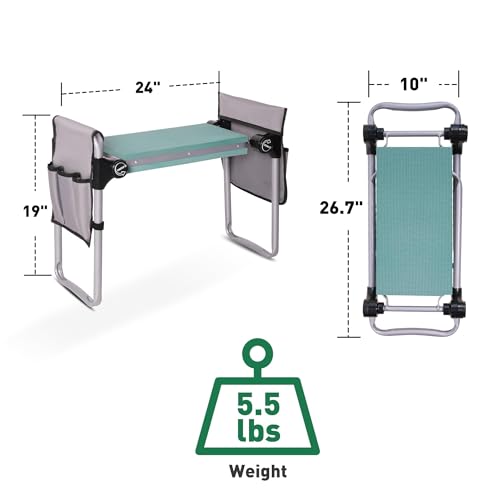 Garden Kneeler and Seat Bench Garden Workseat,Upgraded Smart Folding Gardening Bench Widen EVA Foam Kneeling Pad and Detachable Tool Pouch Portable Gardening Stools for Back Yard Outdoor Fishing